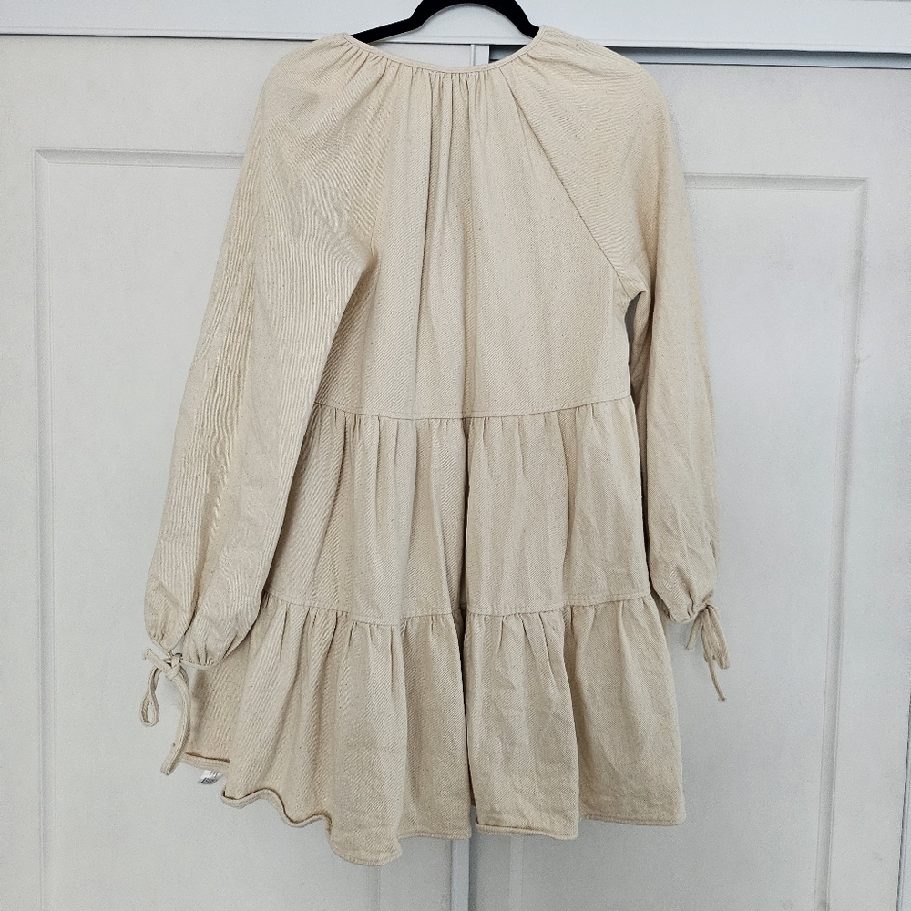 En Saison heavy denim tiered babydoll dress, Size Large in Ecru - Picture 3 of 5